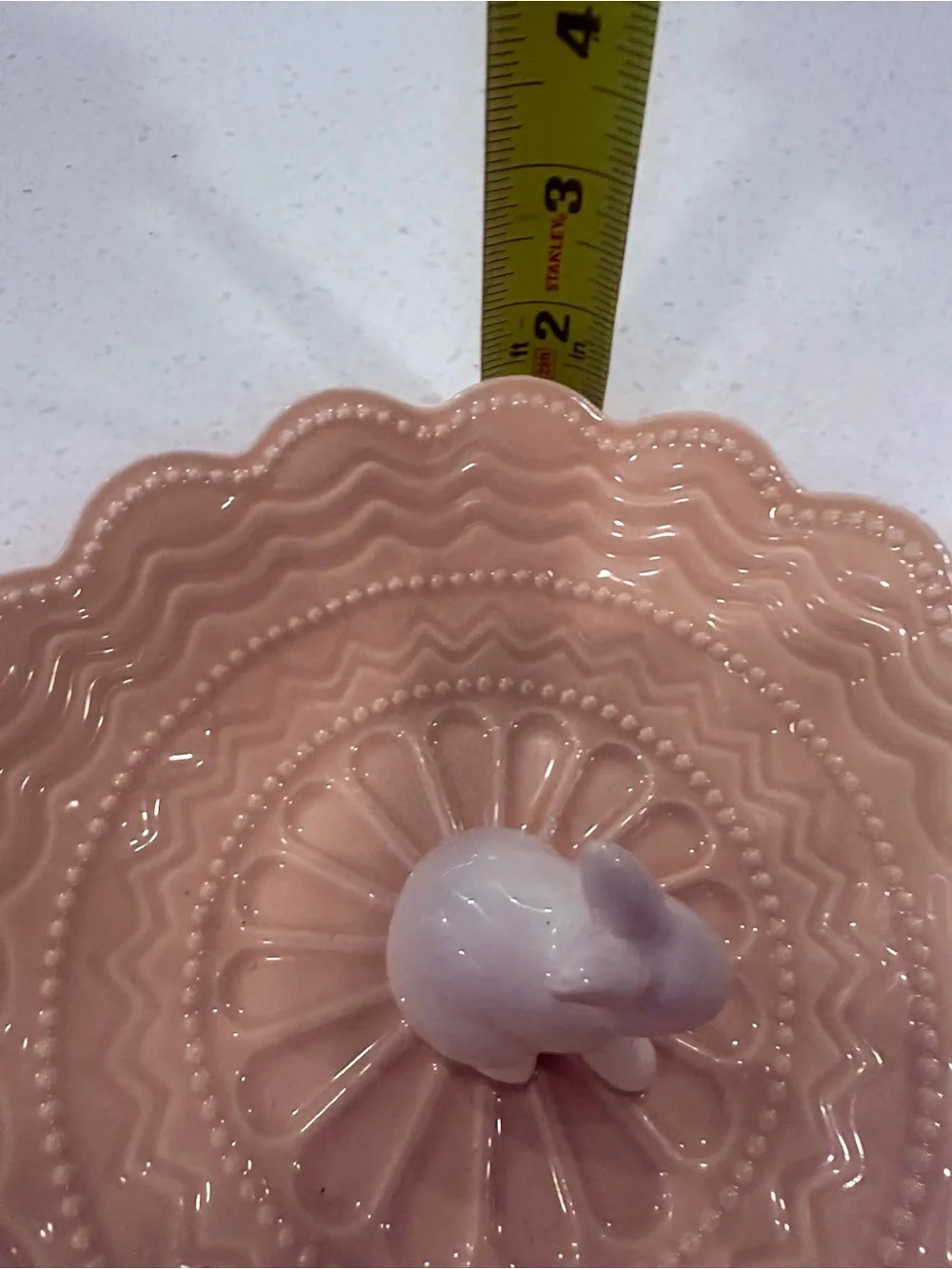 Arlington Designs Pink Scalloped Ceramic Bunny Candy Bowl 7”